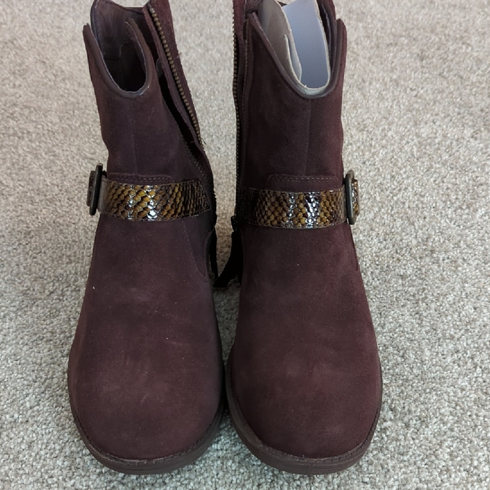 UGG Milnor Women's Dark Brown Suede Ankle Boots with Snakeskin Strap - Picture 2 of 12